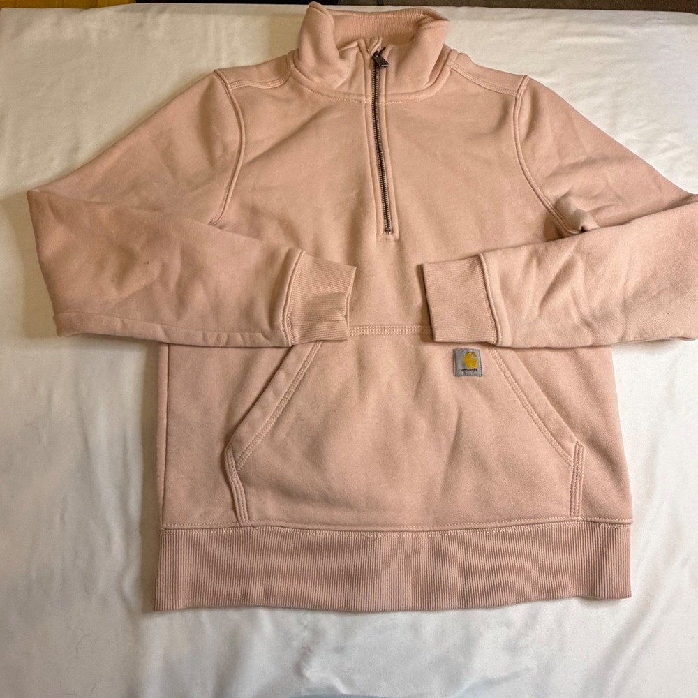 Carhartt Womens XS Relaxed Fit Quarter Zip Sweatshirt Pink Pullover Fleece Fall